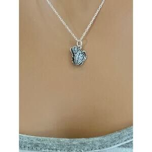 SOLF Sterling Silver Butterfly Charm Necklace, Silver 3D Butterfly Charm Necklac